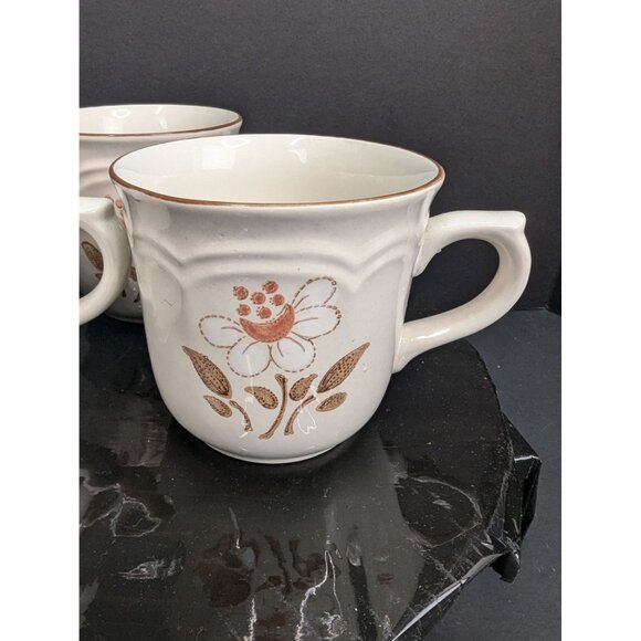 Cumberland Stoneware Replacement Cups Mayblossoms w/Brown Rim Lot of 3 - Picture 3 of 8